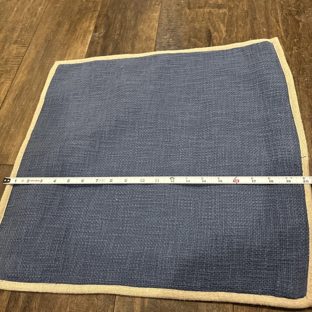Pottery Barn‎ Pillow Covers Cotton Basketweave Navy w/Tan trim ~Set of 2~20x20